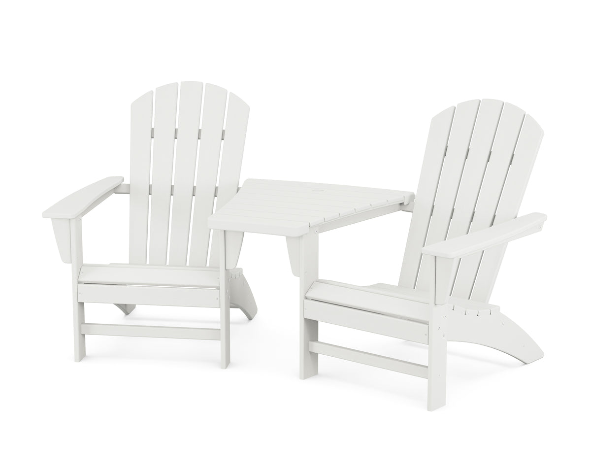 POLYWOOD Nautical 3-Piece Adirondack Set with Angled Connecting Table in Vintage White