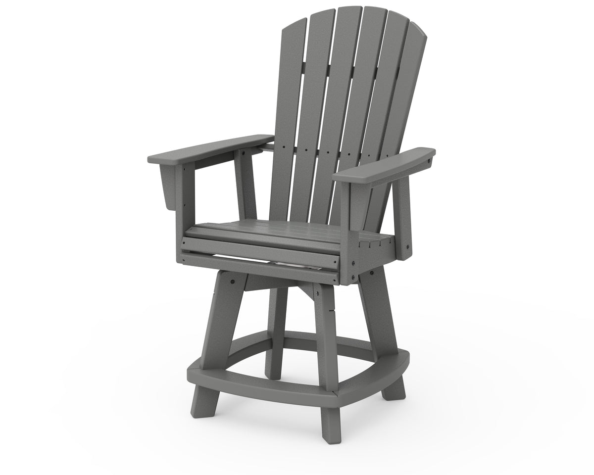 POLYWOOD Nautical Curveback Adirondack Swivel Counter Chair in Slate Grey
