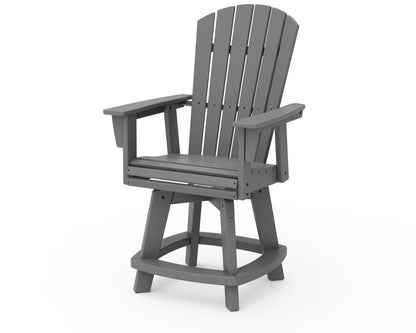POLYWOOD Nautical Curveback Adirondack Swivel Counter Chair in Slate Grey