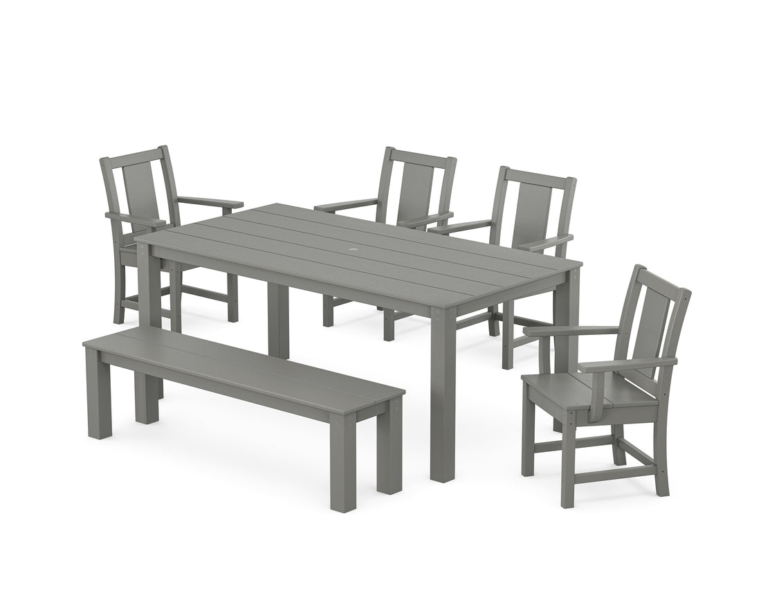 POLYWOOD Prairie 6-Piece Parsons Dining Set with Bench in Slate Grey