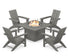 POLYWOOD Modern 5-Piece Adirondack Chair Conversation Set with Fire Pit Table in Slate Grey