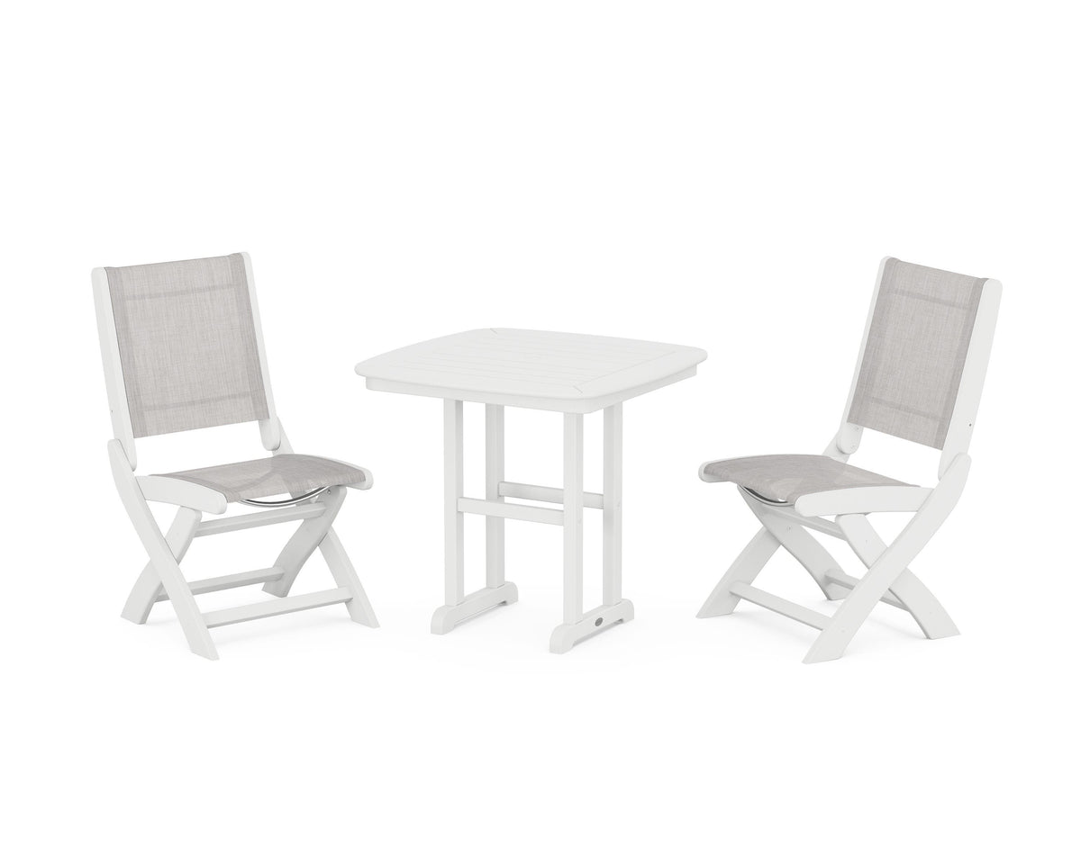 POLYWOOD Coastal Folding Side Chair 3-Piece Dining Set in White / Parchment