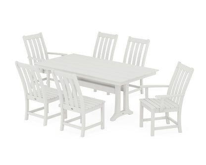POLYWOOD Vineyard 7-Piece Farmhouse Dining Set with Trestle Legs in Vintage White