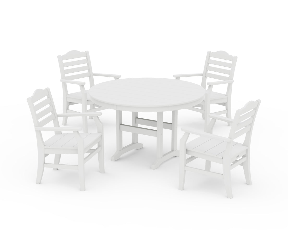 POLYWOOD Savannah 5-Piece Round Farmhouse Dining Set in White