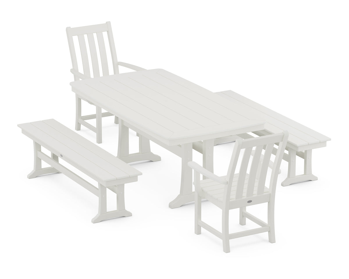 POLYWOOD Vineyard 5-Piece Dining Set with Trestle Legs - 38" x 73" Table in Vintage White