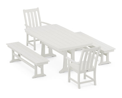 POLYWOOD Vineyard 5-Piece Dining Set with Trestle Legs - 38" x 73" Table in Vintage White