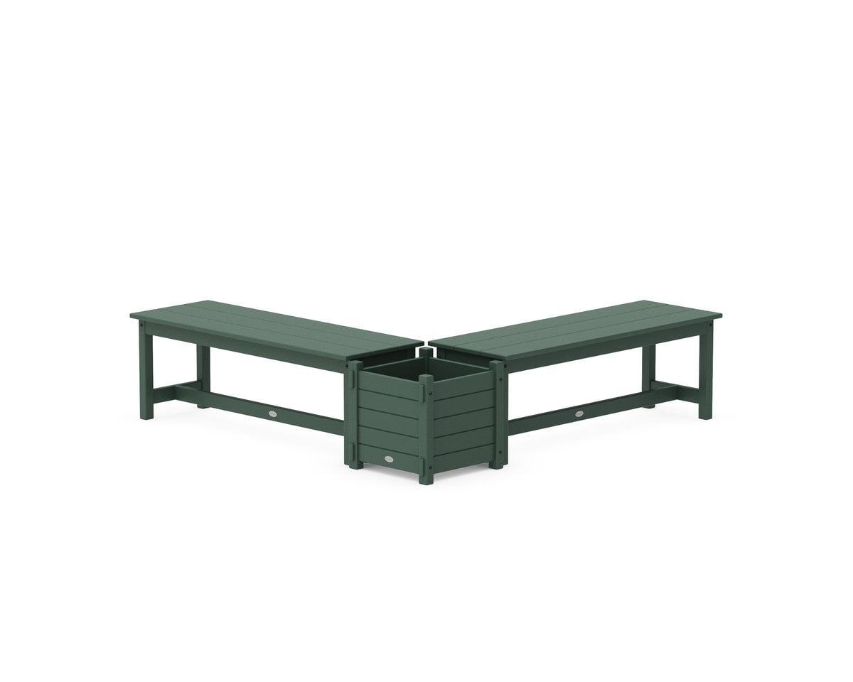 POLYWOOD 48" Nautical L-Shaped Planter Bench Set in Green