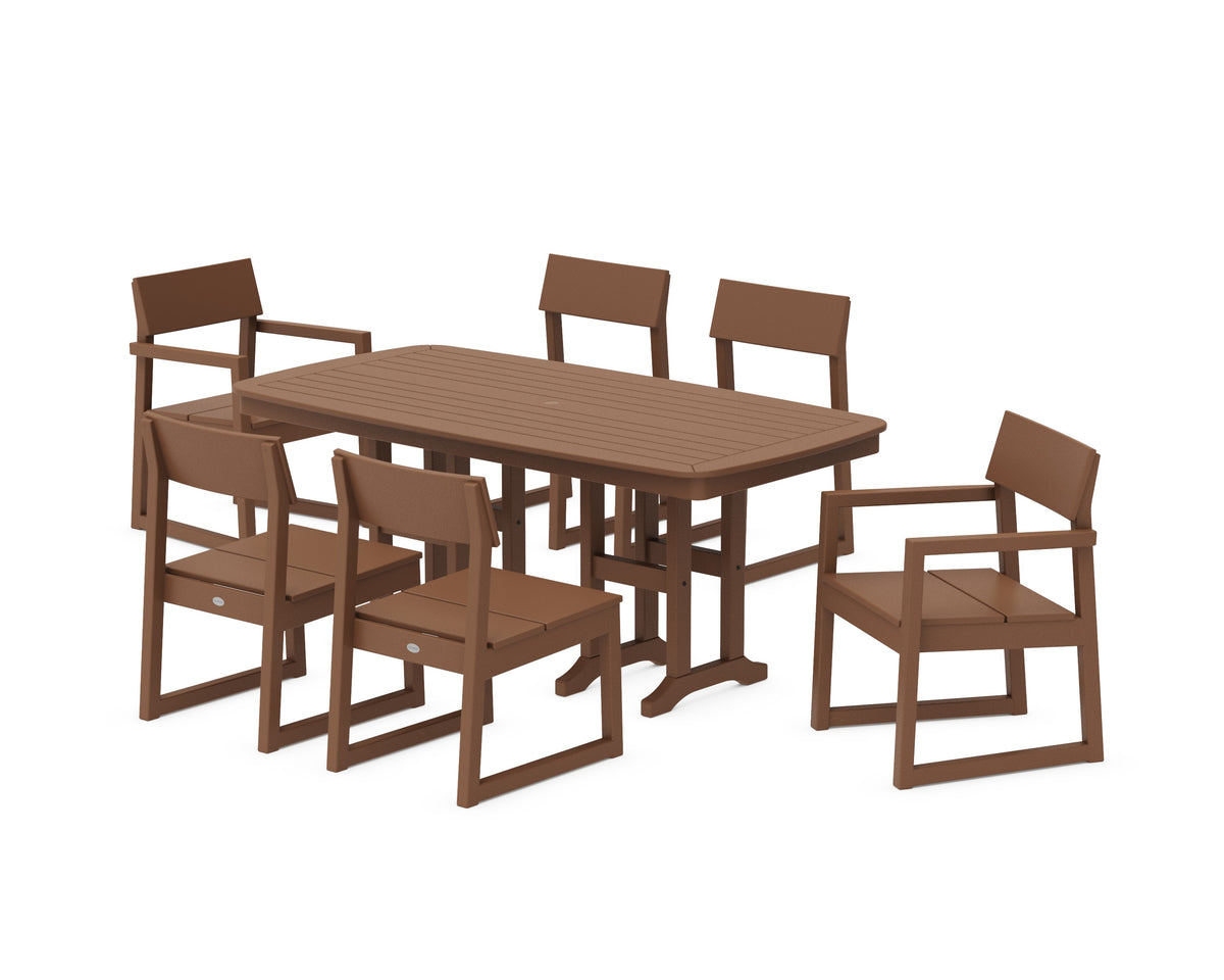 POLYWOOD EDGE 7-Piece Dining Set (Nautical 37" x 72" Table) in Teak