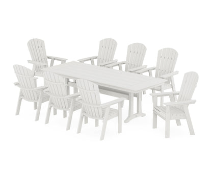 POLYWOOD Nautical 9-Piece Curveback Adirondack Farmhouse Dining Set with Trestle Legs in Vintage White