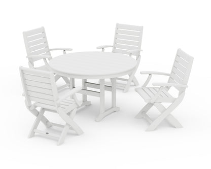 POLYWOOD Signature Folding Chair 5-Piece Round Farmhouse Dining Set in White