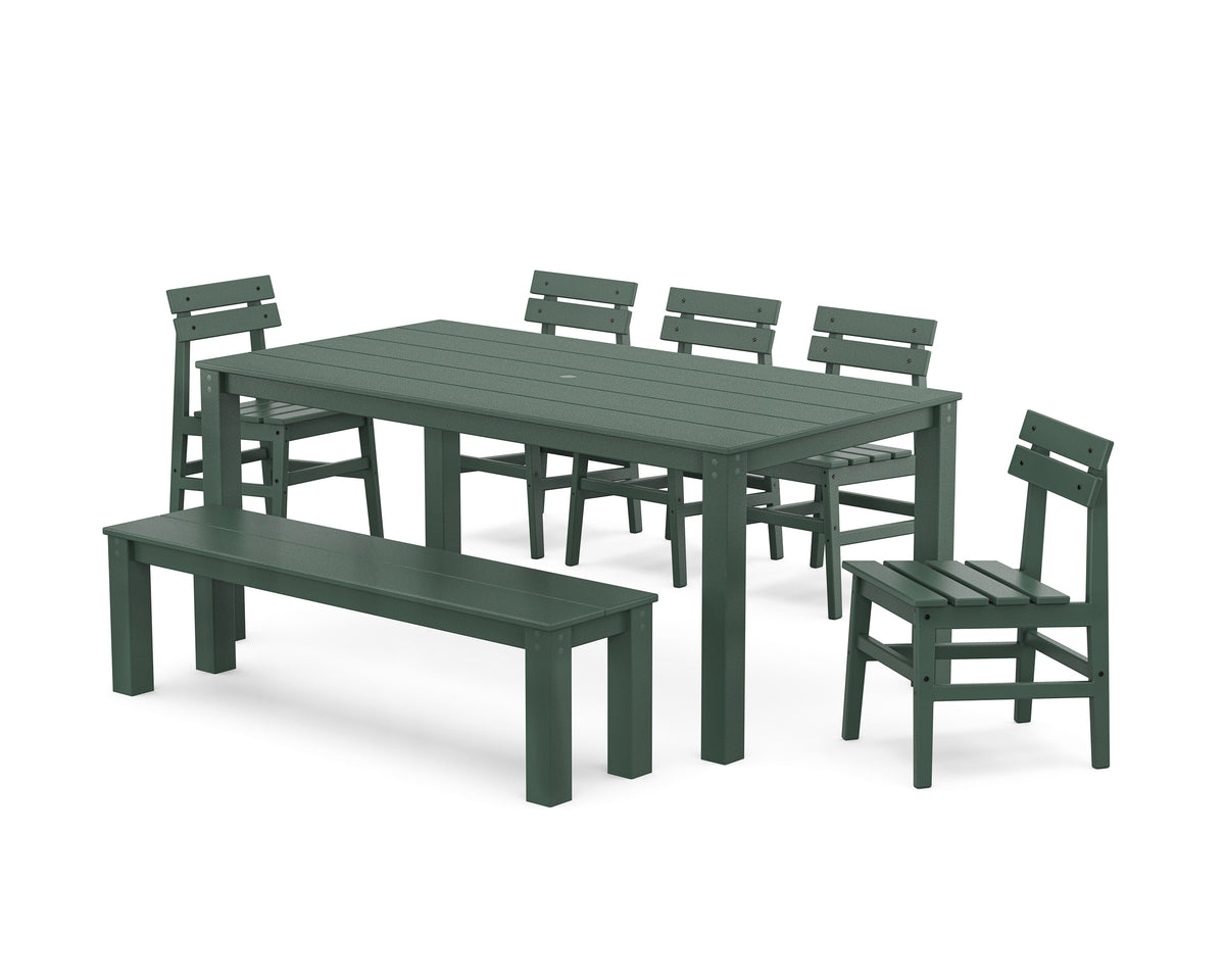 POLYWOOD Modern Studio Plaza Chair 7-Piece Parsons Dining Set with Bench in Green