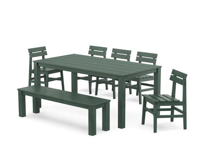 POLYWOOD Modern Studio Plaza Chair 7-Piece Parsons Dining Set with Bench in Green