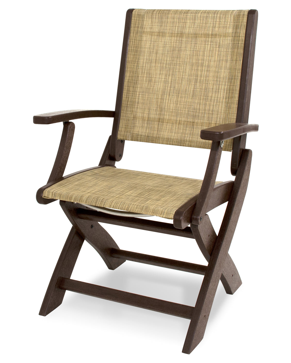 POLYWOOD Coastal Folding Chair in Mahogany with Mahogany arms and Burlap sling
