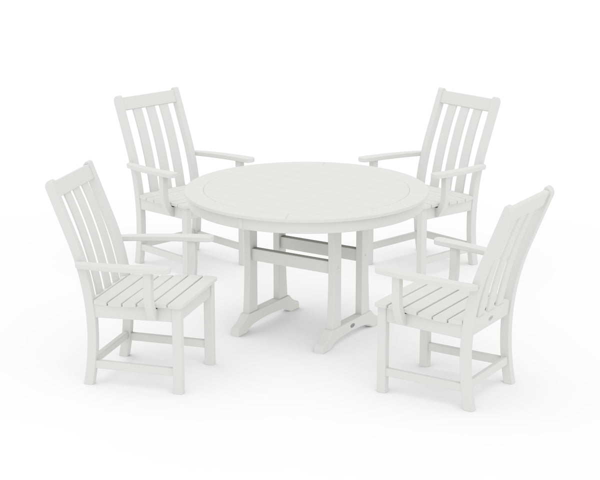 POLYWOOD Vineyard 5-Piece Round Dining Set with Trestle Legs in Vintage White