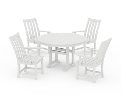 POLYWOOD Vineyard 5-Piece Round Dining Set with Trestle Legs in Vintage White