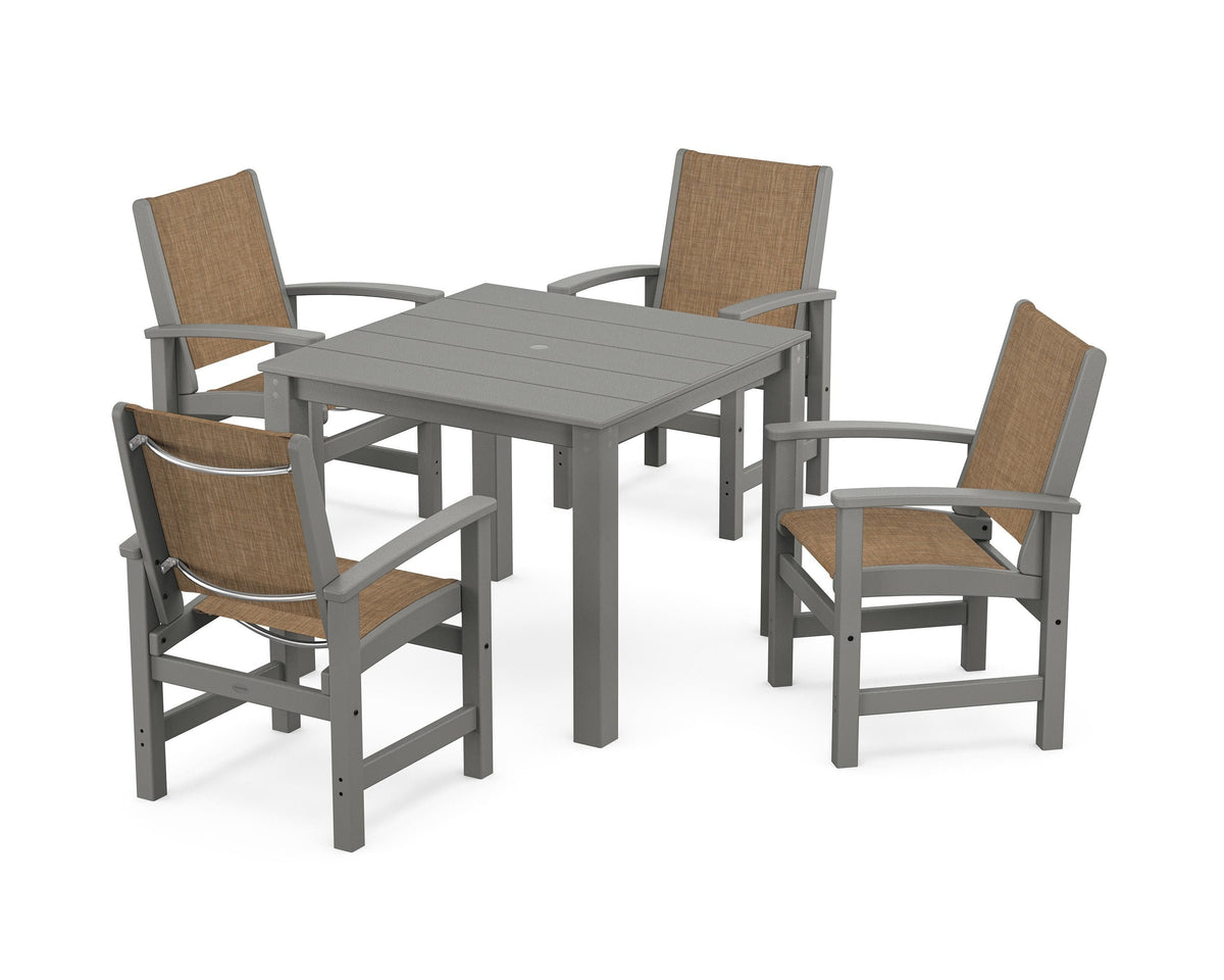 POLYWOOD Coastal 5-Piece Parsons Dining Set in Slate Grey / Burlap