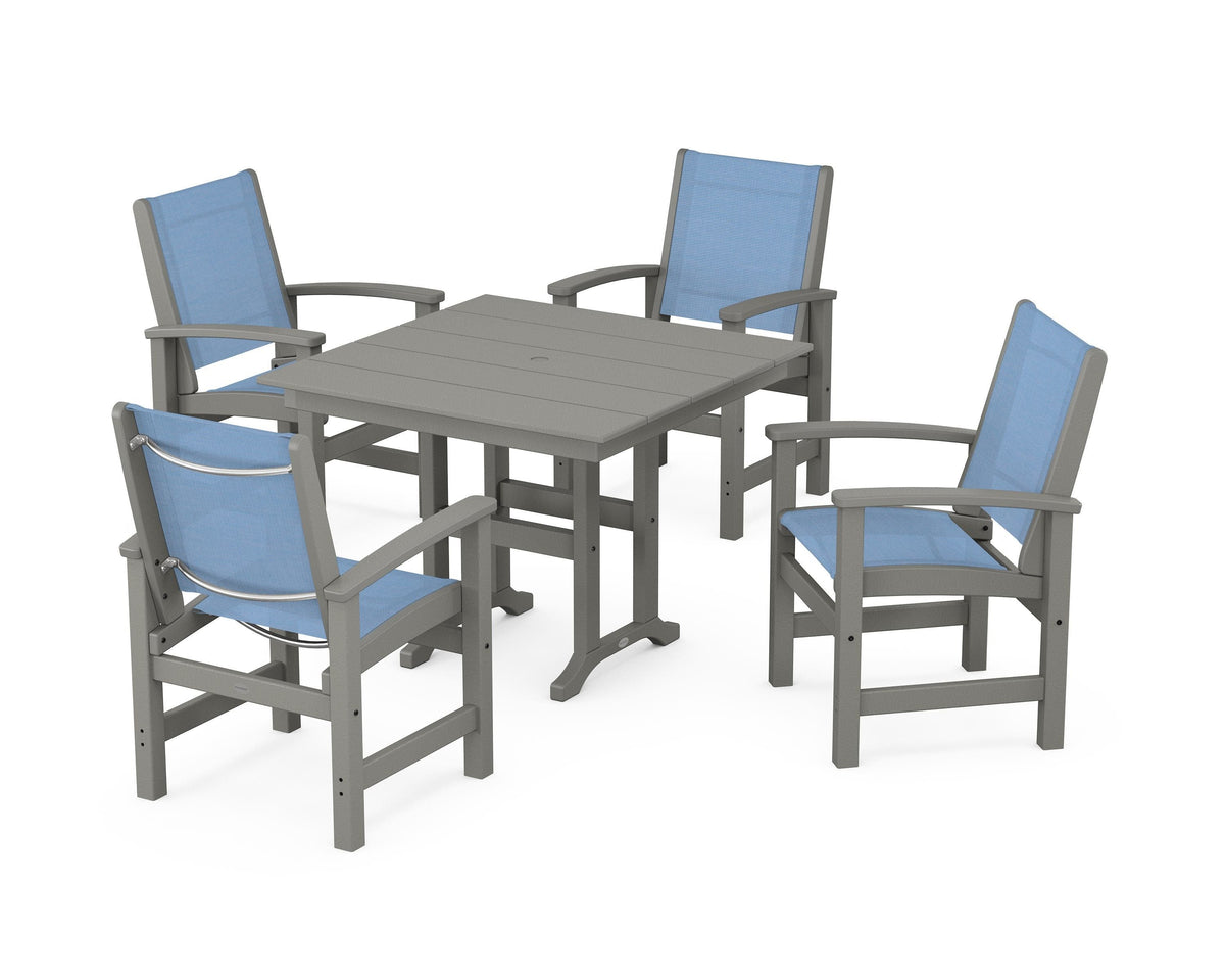 POLYWOOD Coastal 5-Piece Farmhouse Dining Set with Farmhouse 37" Dining Table in Slate Grey / Poolside