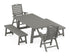 POLYWOOD Nautical Folding Highback Chair 5-Piece Rustic Farmhouse Dining Set with Benches in Slate Grey