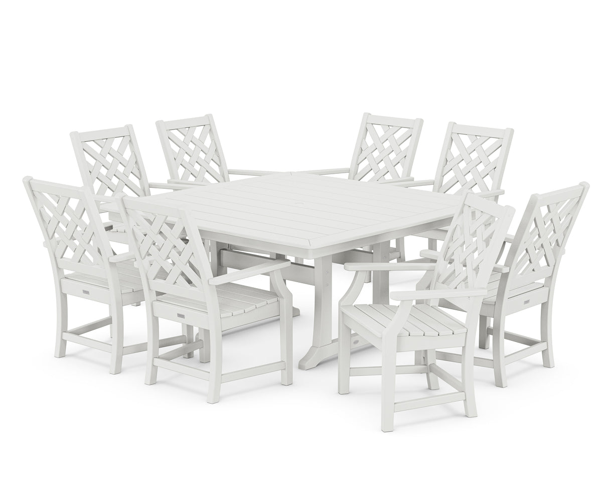 POLYWOOD Wovendale 9-Piece Square Dining Set with Trestle Legs in White