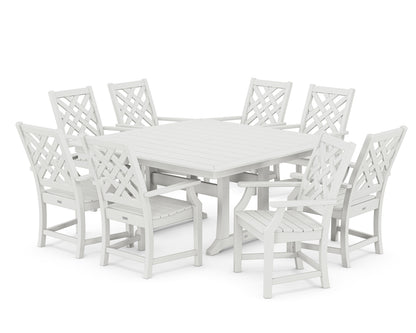 POLYWOOD Wovendale 9-Piece Square Dining Set with Trestle Legs in White