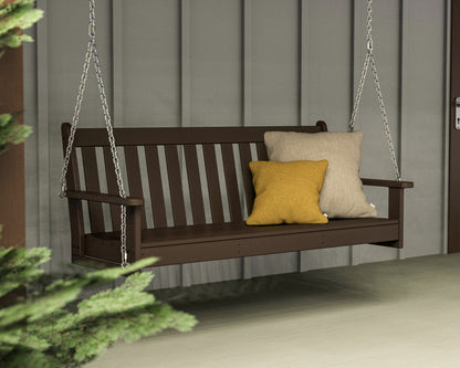 POLYWOOD Vineyard 60" Porch Swing in Mahogany styled outdoors