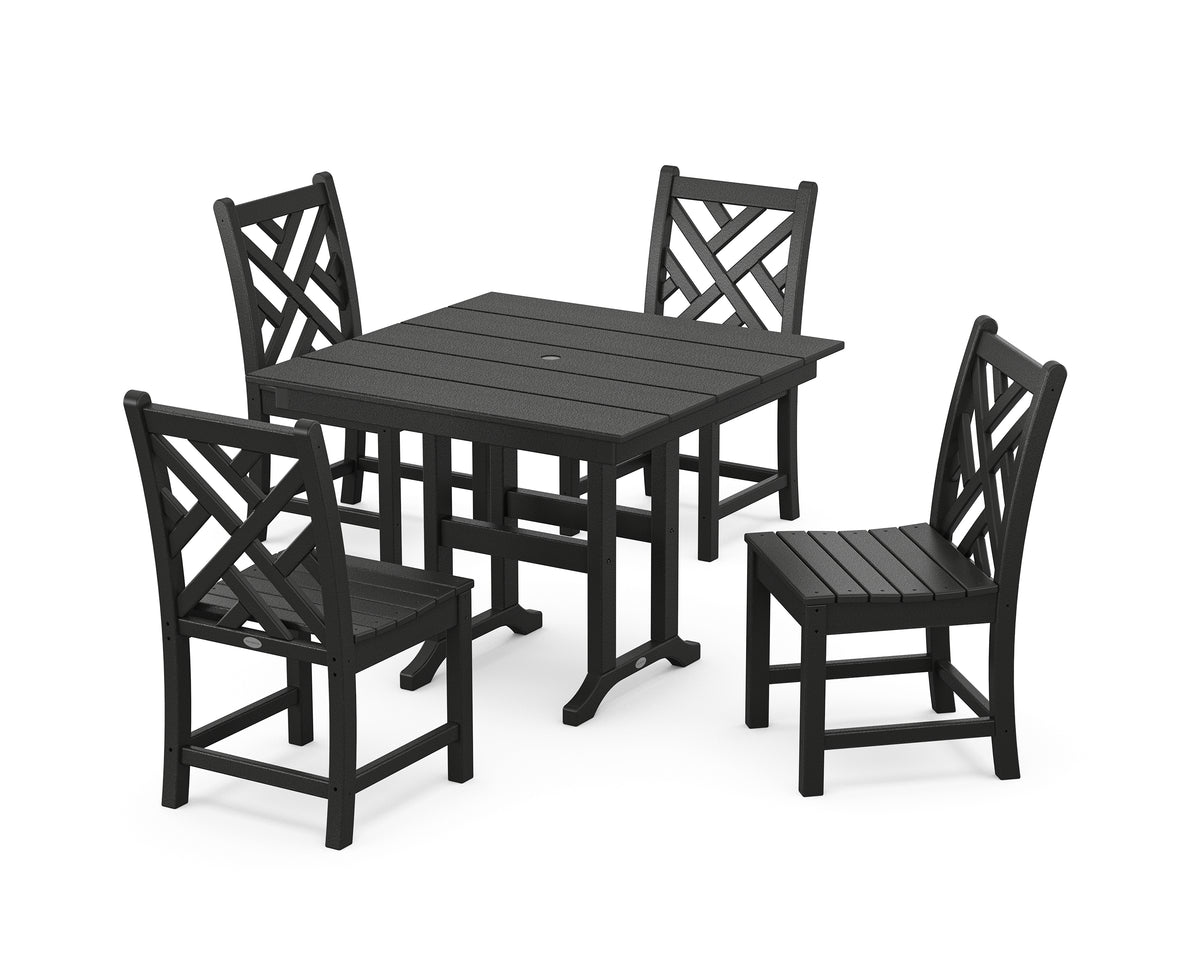 POLYWOOD Chippendale Side Chair 5-Piece Farmhouse Dining Set in Black