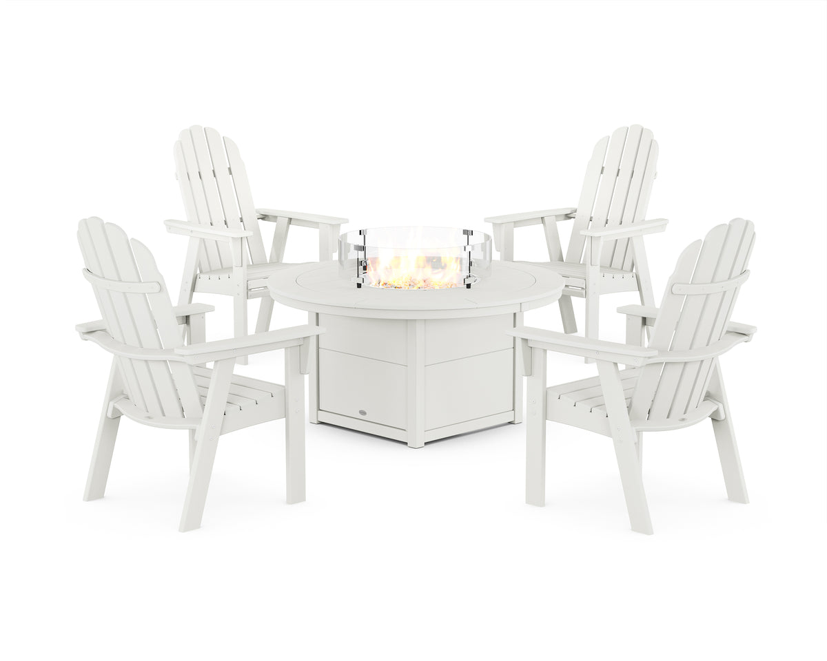 POLYWOOD Vineyard 4-Piece Curveback Upright Adirondack Conversation Set with Fire Pit Table in Vintage White