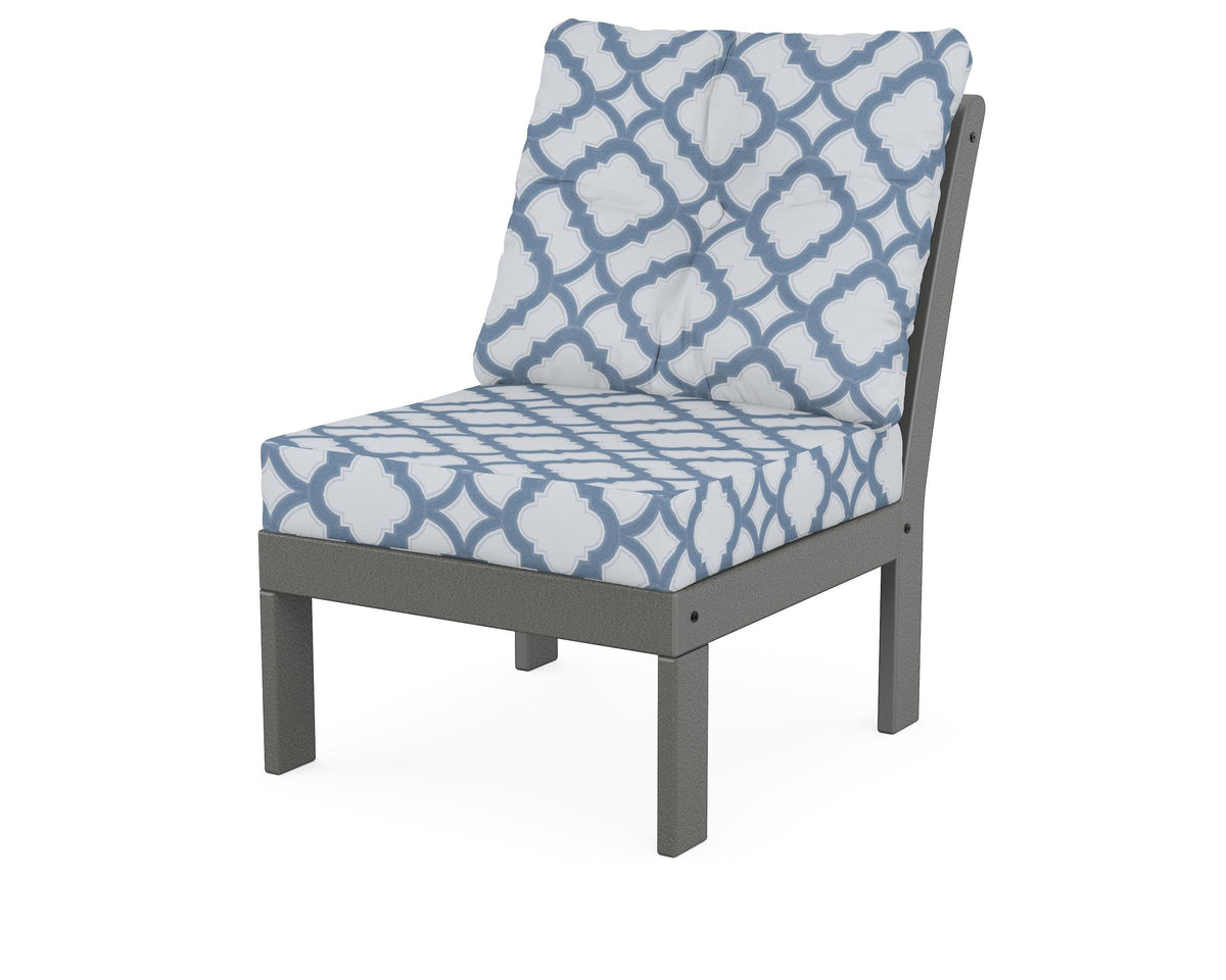 POLYWOOD Vineyard Modular Armless Chair in Slate Grey / Trellis Sky Blue