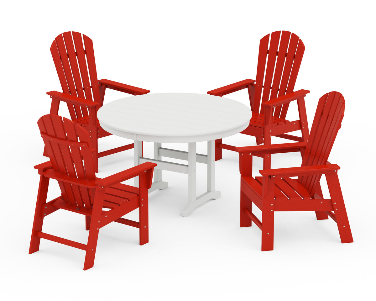 POLYWOOD South Beach 5-Piece Round Farmhouse Dining Set in Sunset Red / White