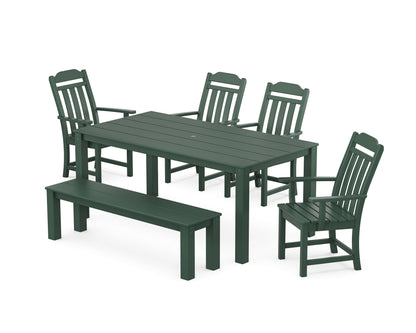 POLYWOOD Cottage 6-Piece Parsons Dining Set with Bench in Green