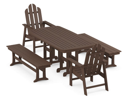 POLYWOOD Long Island 5-Piece Dining Set with Benches - 37" x 72" Table in Mahogany