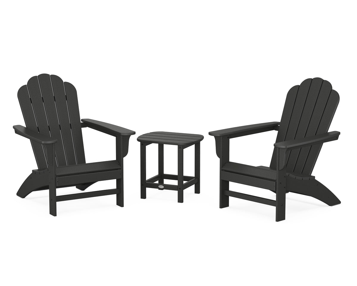 POLYWOOD Country Living Cottage Adirondack Chair 3-Piece Set in Black