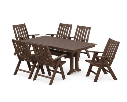 POLYWOOD Vineyard Folding Chair 7-Piece Farmhouse Dining Set with Trestle Legs in Mahogany