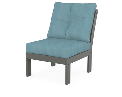 POLYWOOD Vineyard Modular Armless Chair in Slate Grey / Lattice Sky Blue
