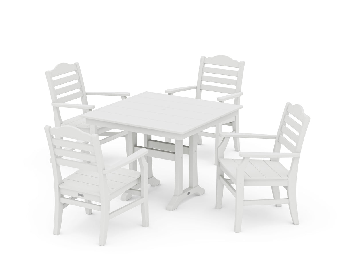 POLYWOOD Savannah 5-Piece Farmhouse Dining Set with Trestle Legs in Vintage White