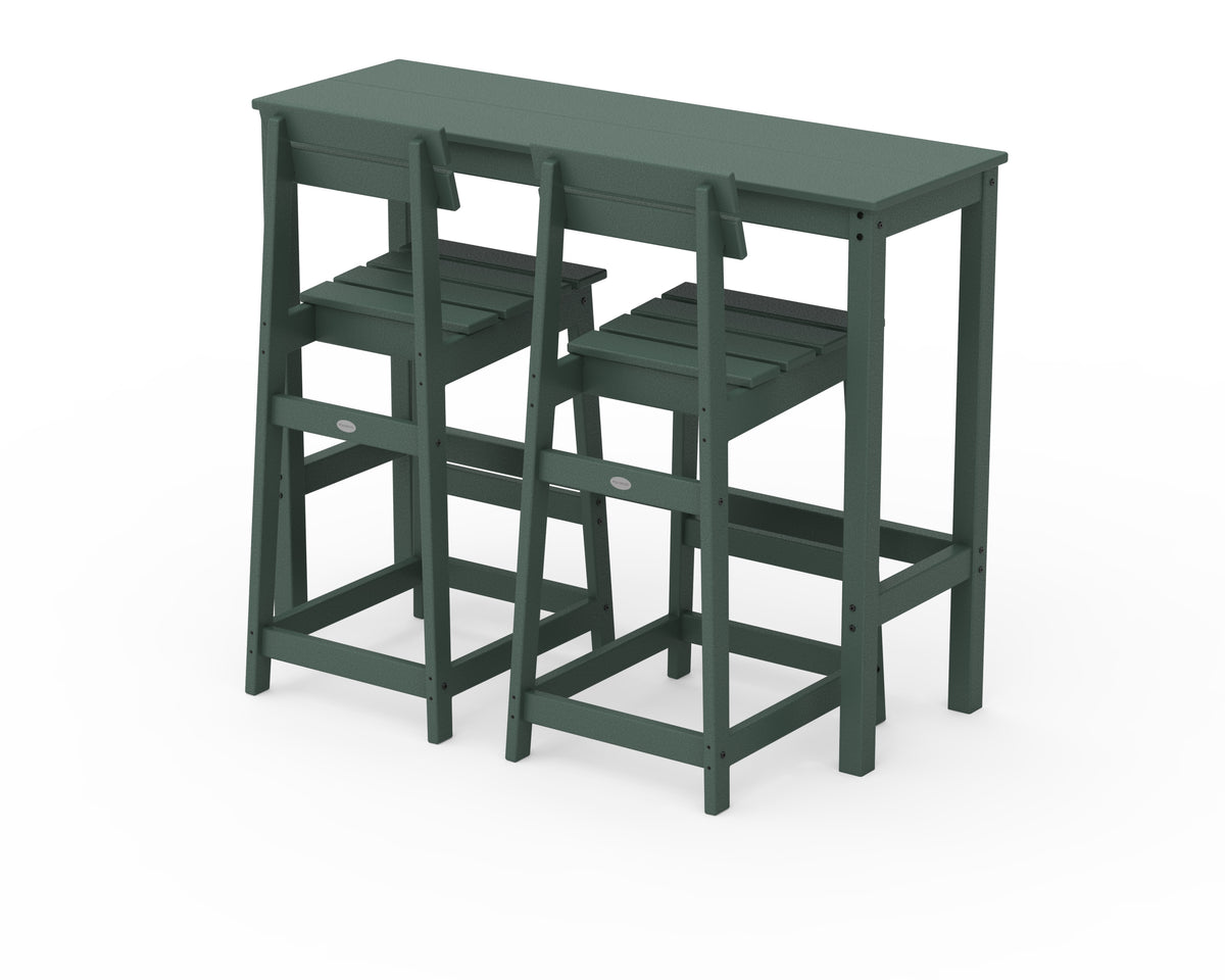 POLYWOOD Modern Studio Plaza Bar Chair 3-Piece Balcony Set in Green