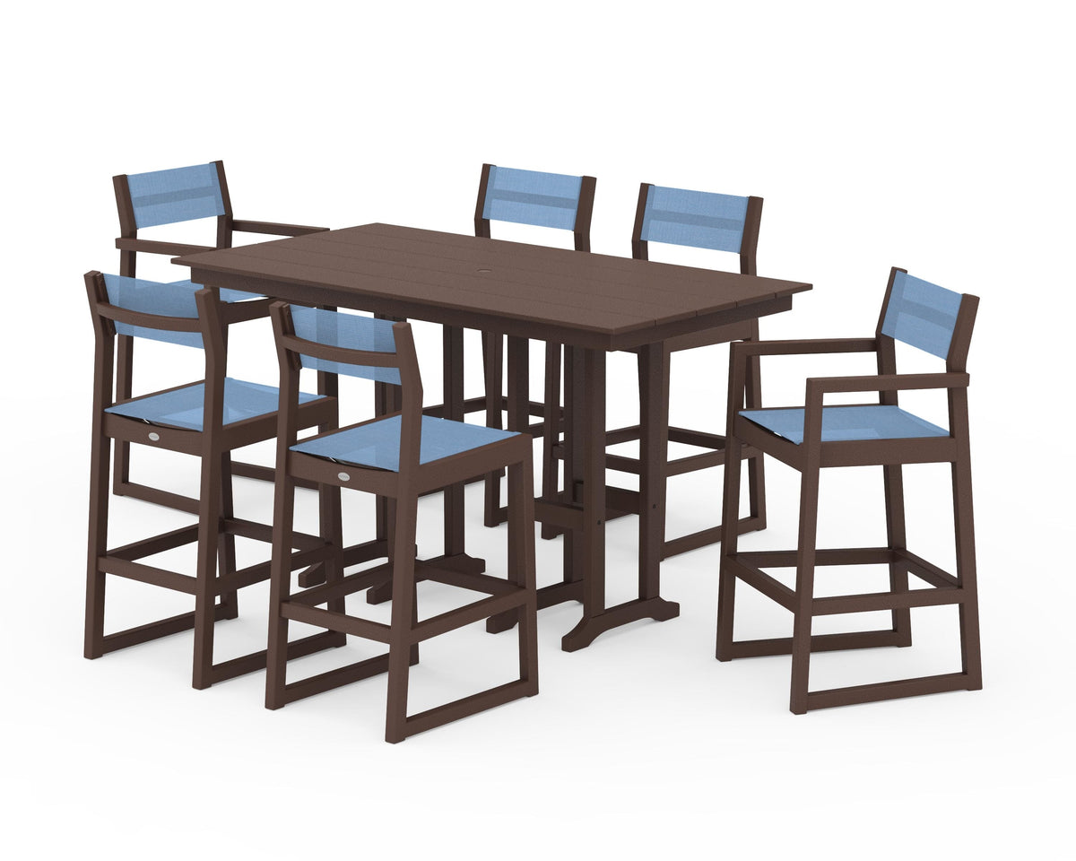 POLYWOOD EDGE Sling 7-Piece Farmhouse Bar Set in Mahogany / Poolside