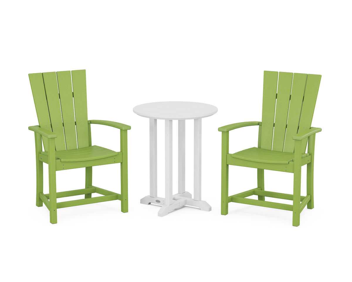 POLYWOOD Quattro 3-Piece Round Farmhouse Bistro Dining Set in Lime / White