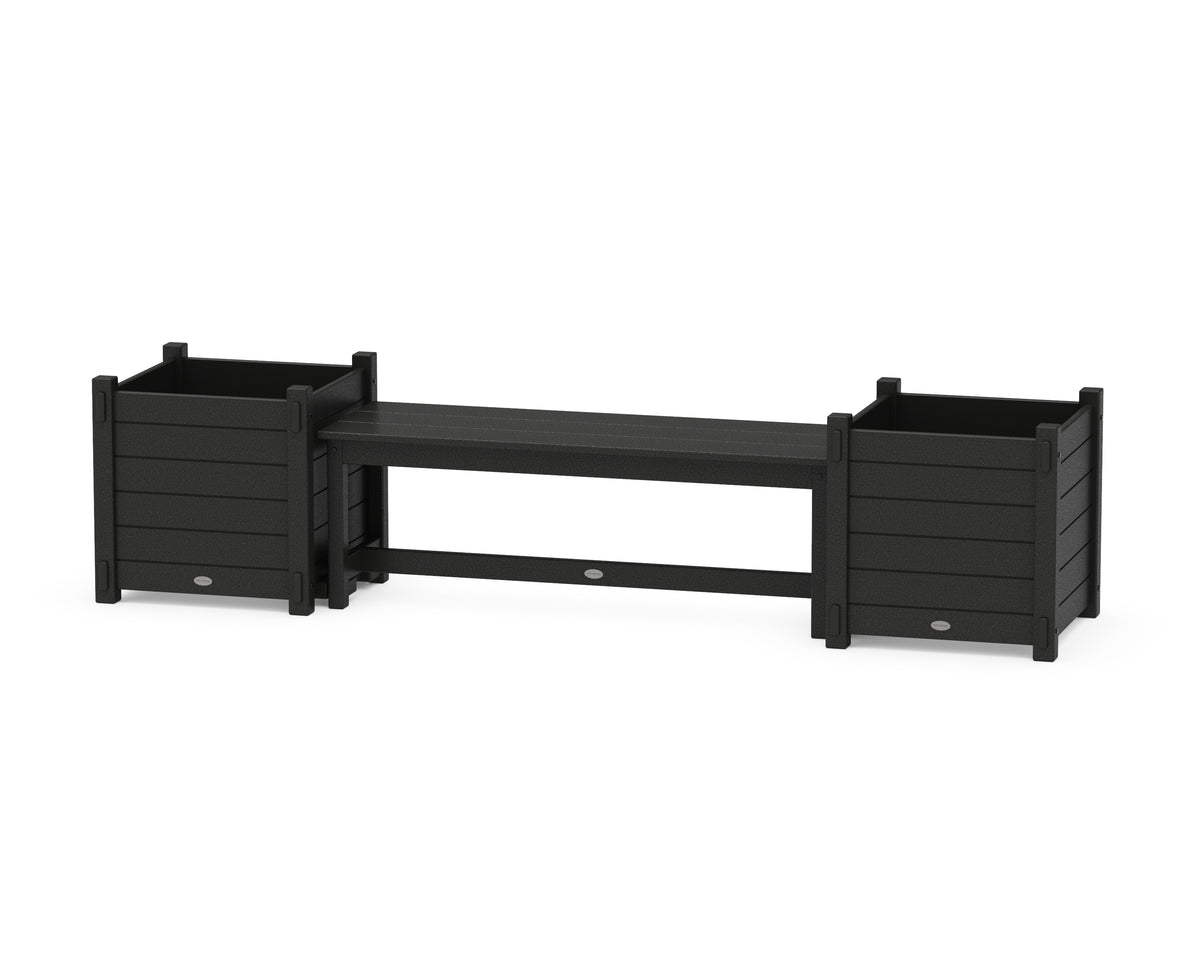 POLYWOOD 48" Nautical Straight Planter Bench Set - Large in Black