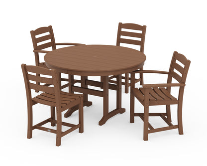 POLYWOOD La Casa Café 5-Piece Round Farmhouse Dining Set with Arm and Side Chairs in Teak