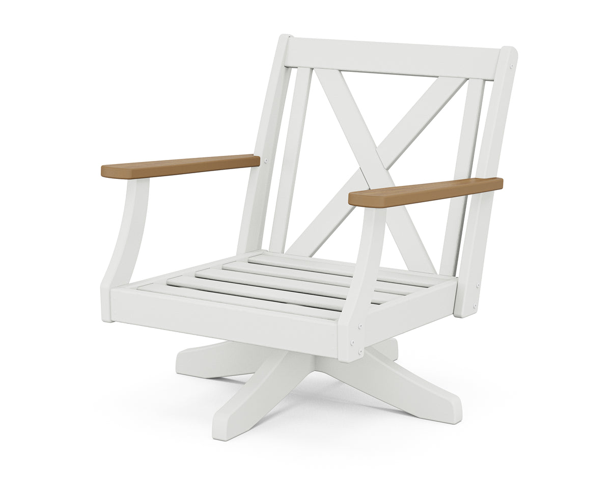 POLYWOOD Braxton Deep Seating Swivel Chair Frame in White / Natural