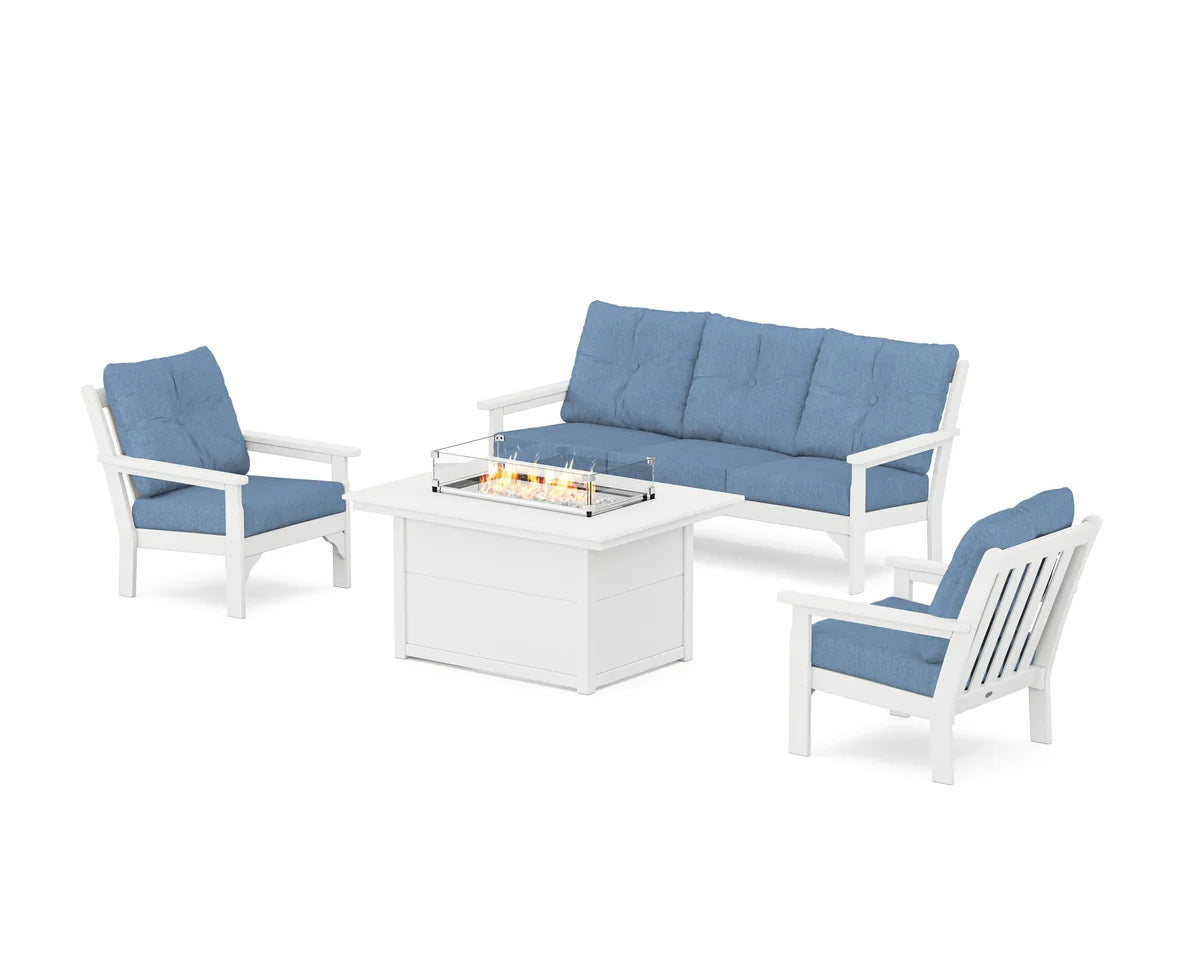 POLYWOOD Vineyard Deep Seating Fire Pit Table Set