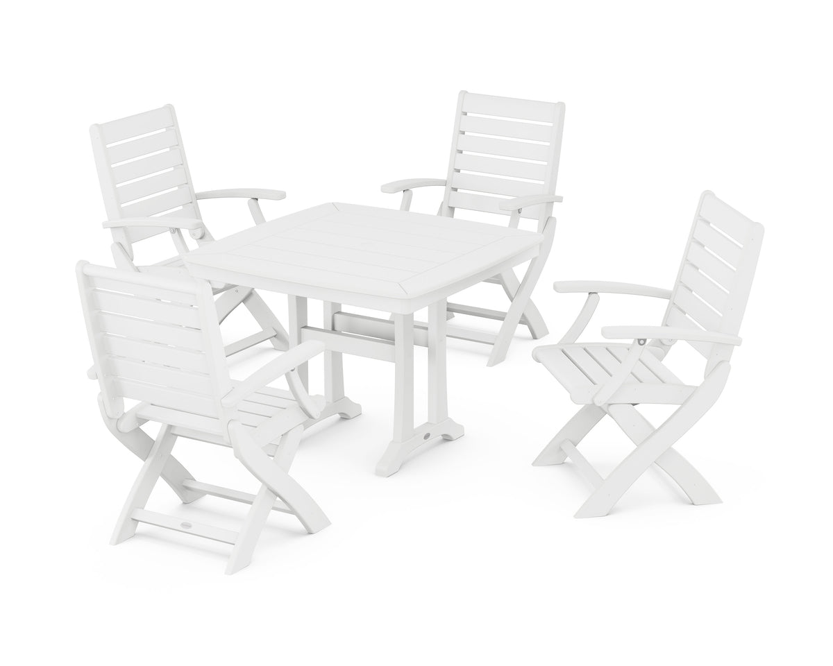 POLYWOOD Signature Folding Chair 5-Piece Dining Set with Trestle Legs - 37" Table in White