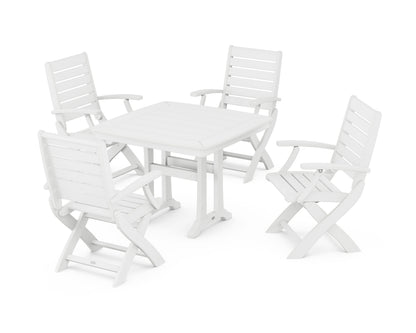 POLYWOOD Signature Folding Chair 5-Piece Dining Set with Trestle Legs - 37" Table in White