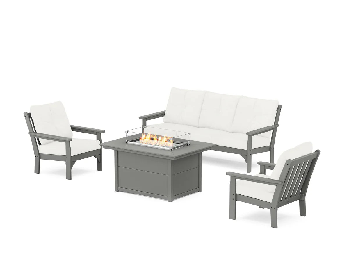 POLYWOOD Vineyard Deep Seating Fire Pit Table Set