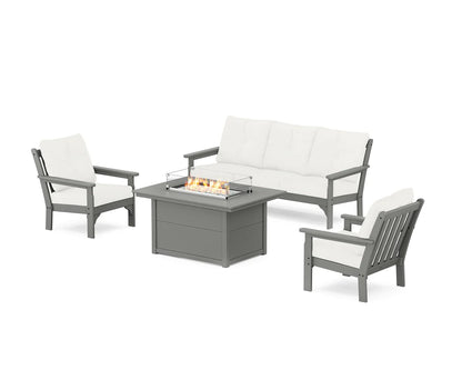 POLYWOOD Vineyard Deep Seating Fire Pit Table Set