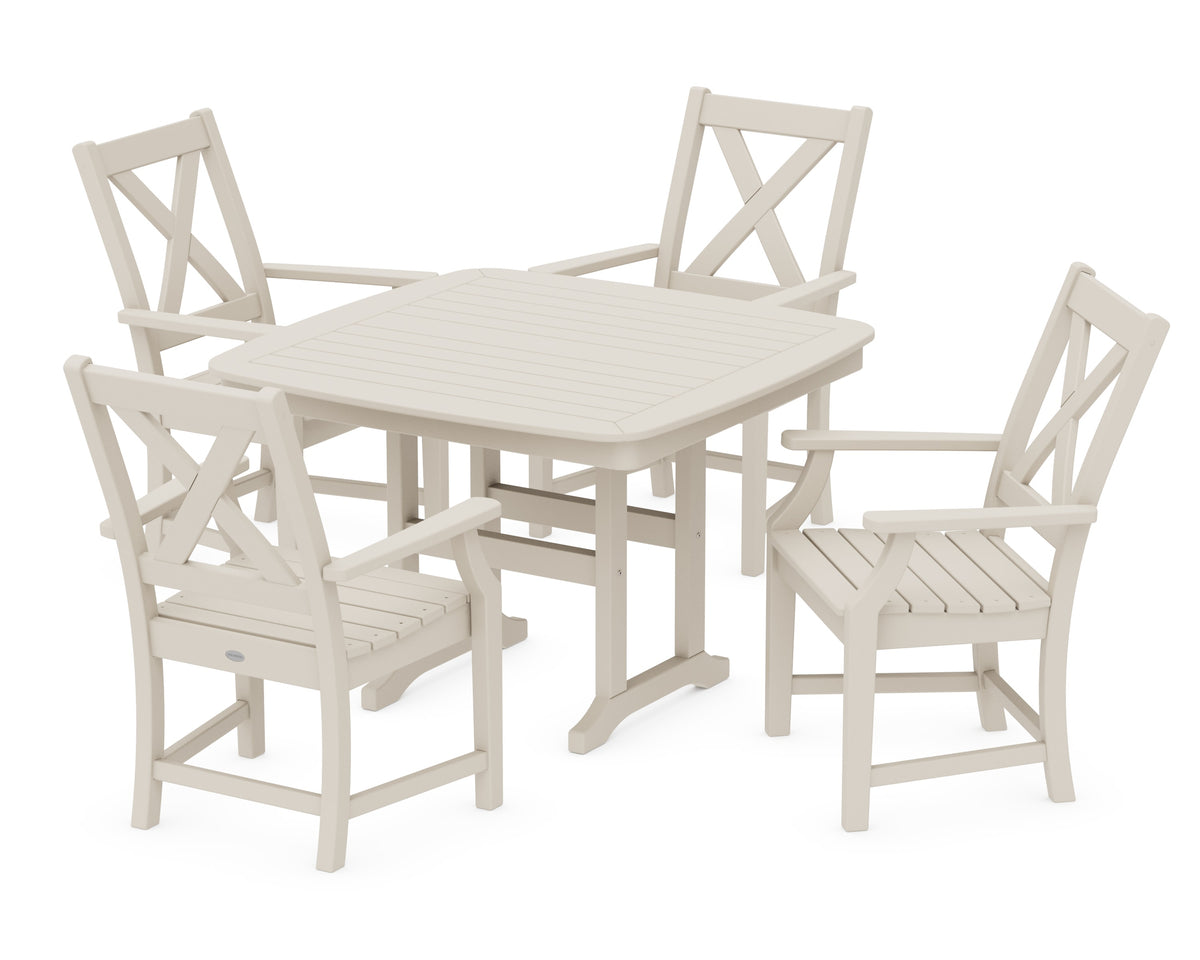 POLYWOOD Braxton 5-Piece Dining Set with Trestle Legs - 44" Table in Sand