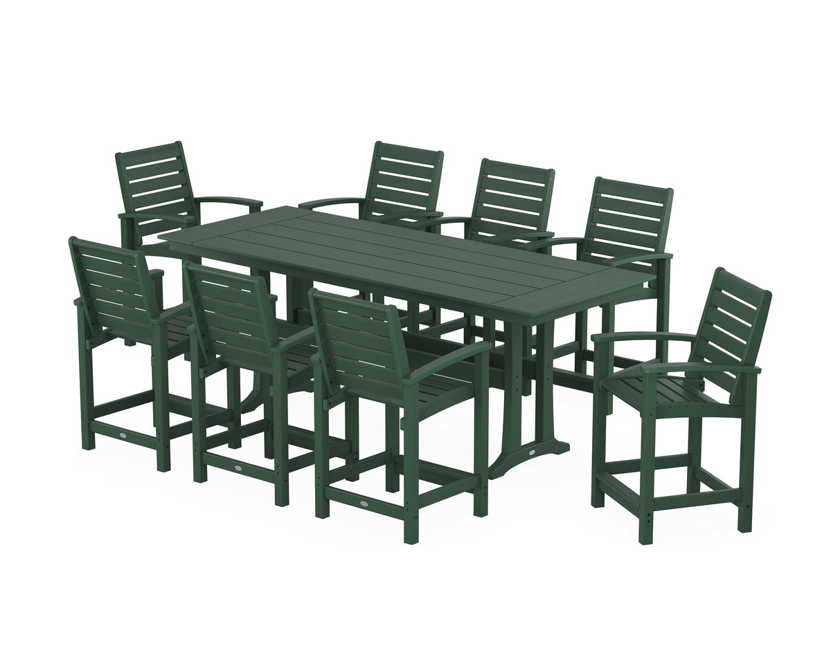 POLYWOOD Signature 9-Piece Farmhouse Counter Set with Trestle Legs in Green