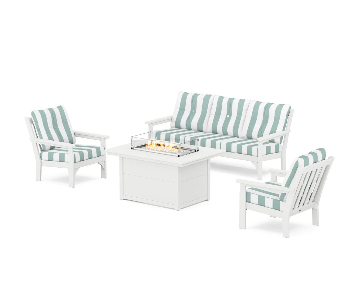 POLYWOOD Vineyard Deep Seating Fire Pit Table Set