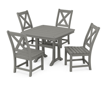 POLYWOOD Braxton Side Chair 5-Piece Dining Set with Trestle Legs - 37" Table in Slate Grey